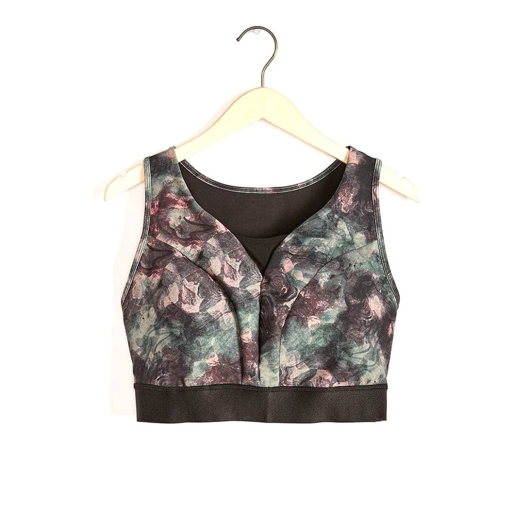 Addition Elle Sport Workout Dark Green and Black Floral Racerback Bra Plus Sz 2X